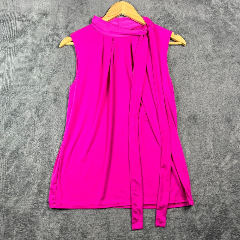 Tiffany & Grey Top Womens XL Petite Pink Sleeveless High Neck Draped Tie Front